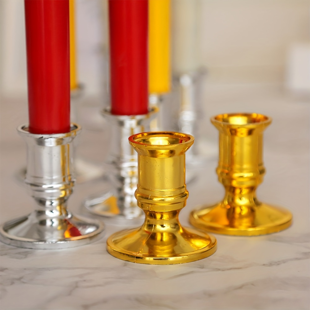 

20pcs Romantic Dinner With Elegant 10 Pairs Candlestick Set-silvery With Golden, Living Room Decorative Candlestick Wall Candlestick Decoration Set