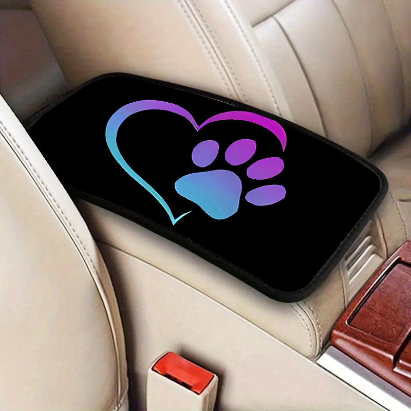 TEMU 1pc Stylish Paw Print Car Armrest Cover - Soft Polyester, Fit For Most Vehicles, Cute Dog Paw Design With Heart Accent, , Adds & Style To Your Ride, Cute Car Accessories