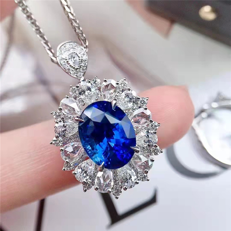 Blue Moissanite Pendant Necklace Women 4ct