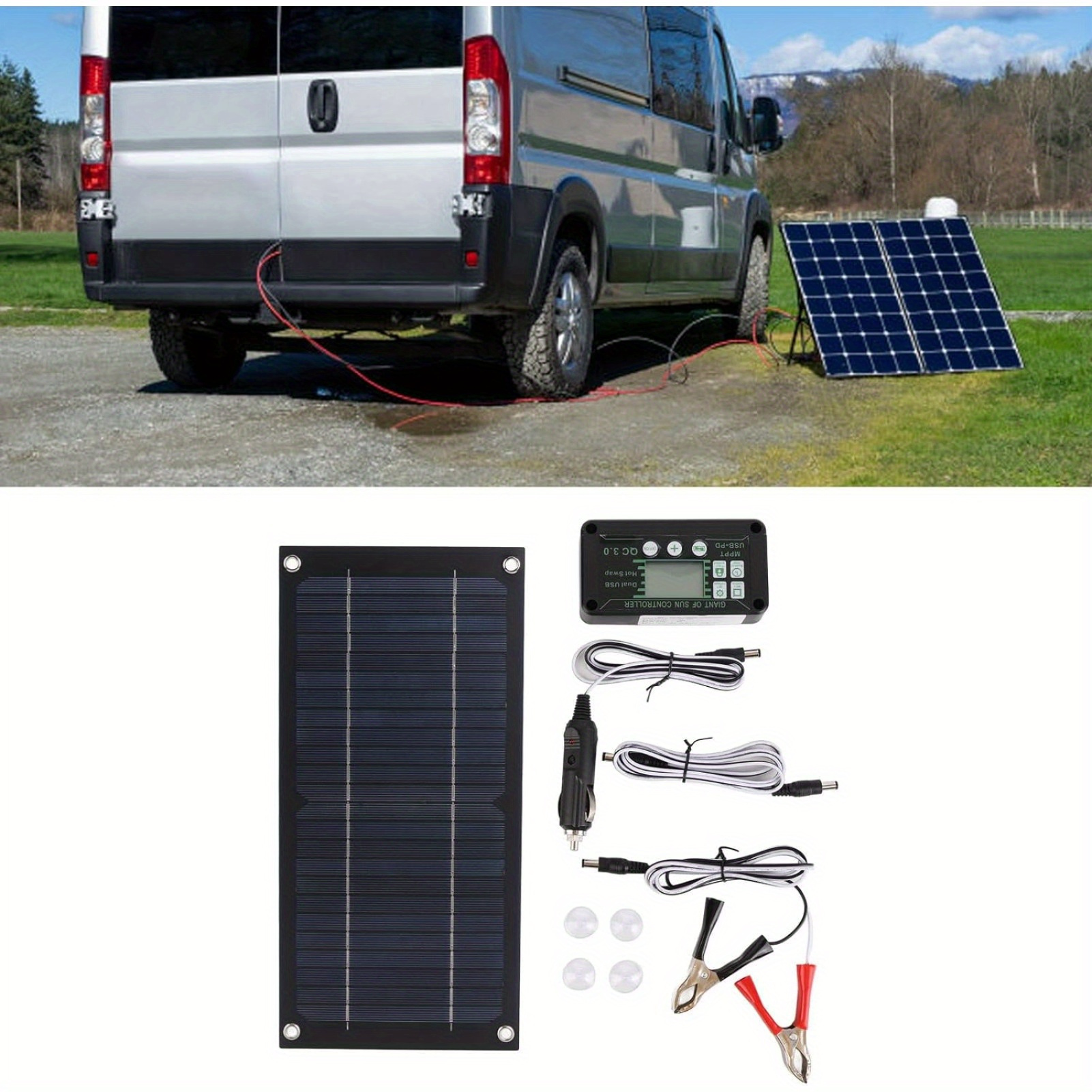 TEMU Solar Panel Kit, 12v 24v Solar Panel With 100a Solar Controller, Monocrystalline Solar Battery Charger For Rv Marine Boat Car Battery Camper