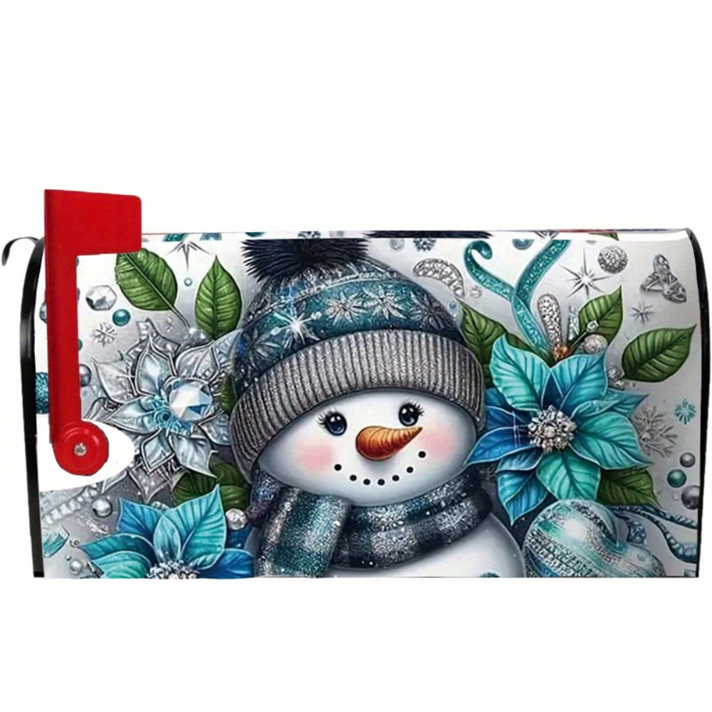 

1pc Winter Themed Magnetic Mailbox Cover With Snowman Design - Standard Size 21x18" - Durable Seasonal Mailbox Wrap For Garden And Home Decoration