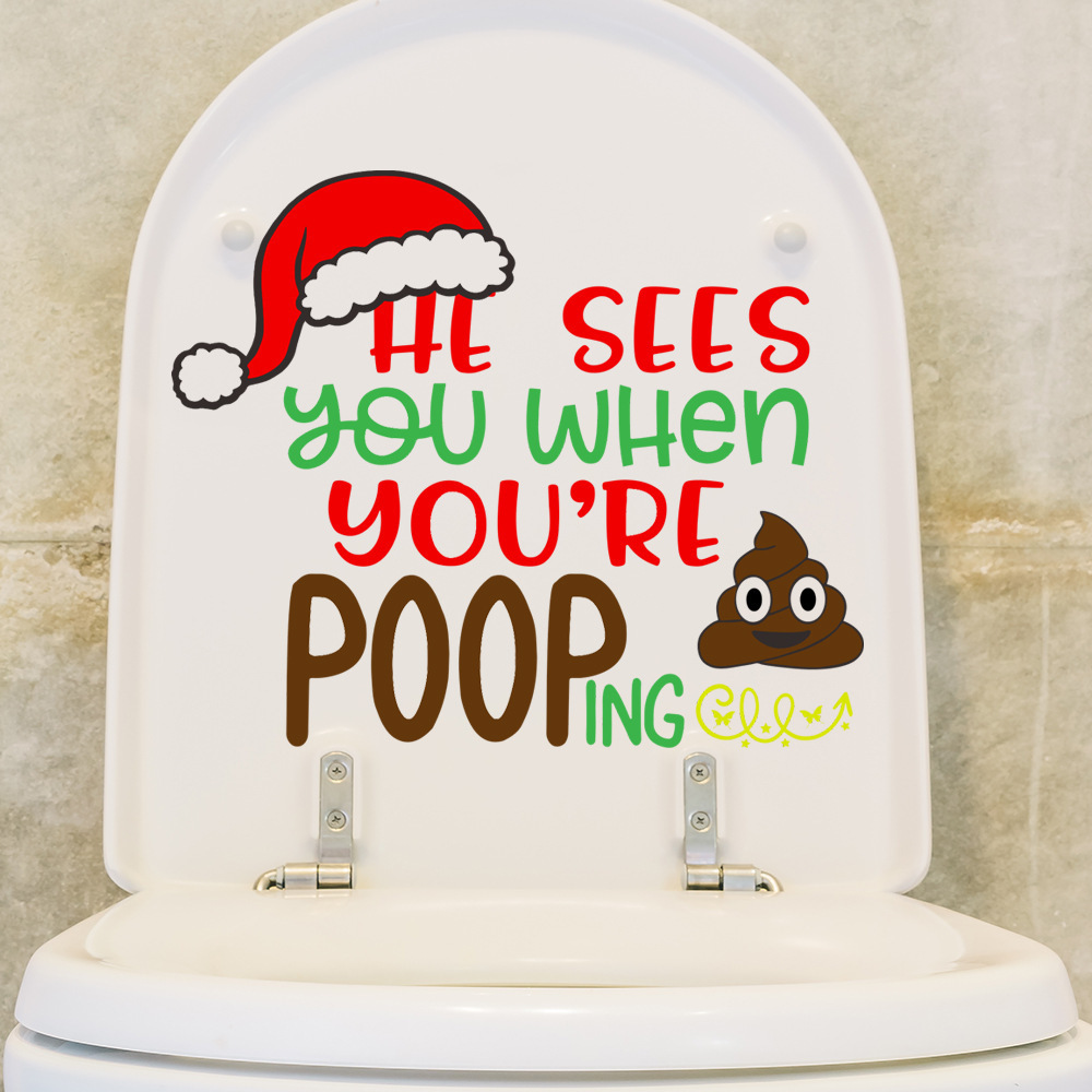 

Funny Christmas Toilet Lid Decal - Self-adhesive Bathroom Wall Sticker With Santa Hat Design, Creative Holiday Decor, Christmas Bathroom Decor, Best For Christmas