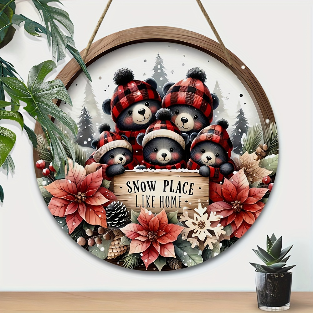 

Happy Holidays 7.9" Wood Sign Pendant With Festive Panda Family Design - Non-electric, Hanging Wooden Holidays Charm For Home & Christmas Celebrations, Door And Wall Wreath Centerpiece Decor