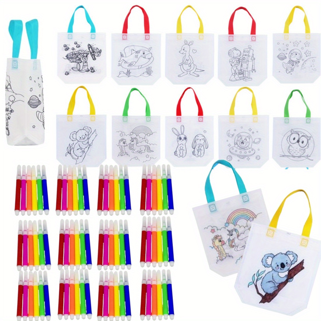 

24 Pcs Reusable Coloring Bags - Cute Art Party Favors, Color Your Own Bag, Arts Party Graffiti Bag, Art Activities & Diy Craft Gift