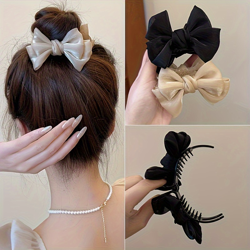 elegant 2pcs bowknot hair claw set large non slip ponytail holders for women   acrylic hair accessories details 2