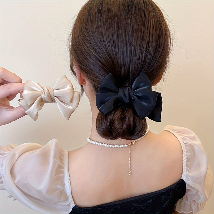 elegant 2pcs bowknot hair claw set large non slip ponytail holders for women   acrylic hair accessories details 3