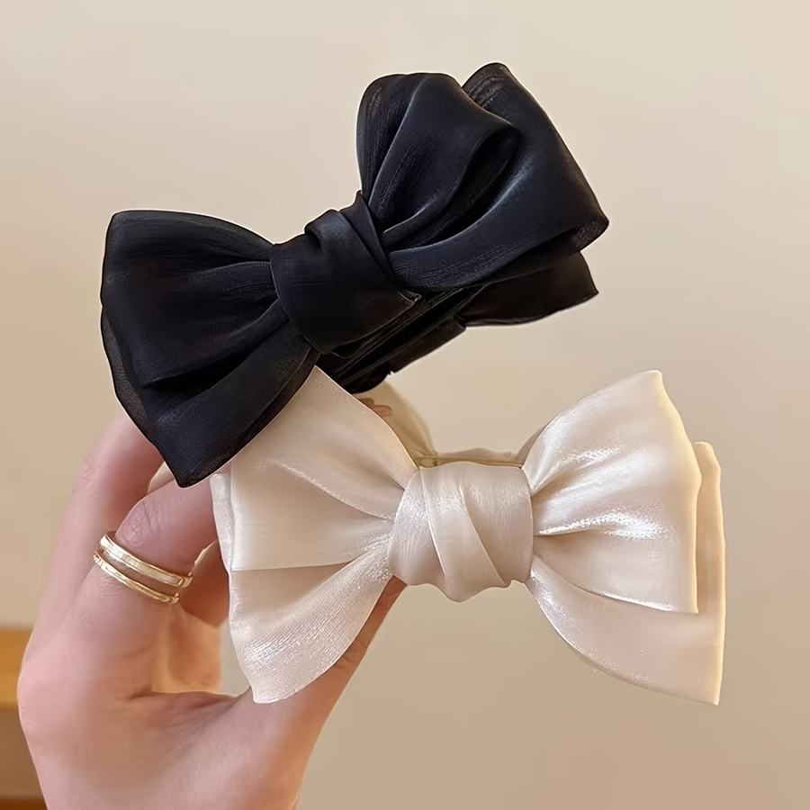 elegant 2pcs bowknot hair claw set large non slip ponytail holders for women   acrylic hair accessories details 0