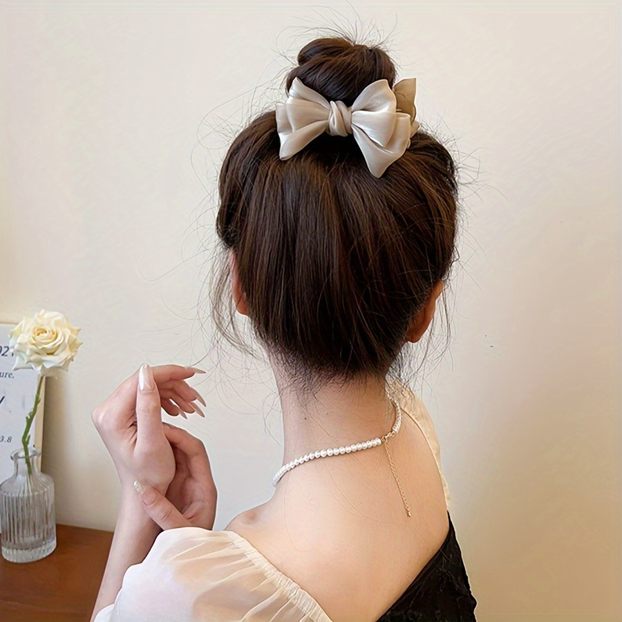 elegant 2pcs bowknot hair claw set large non slip ponytail holders for women   acrylic hair accessories details 6