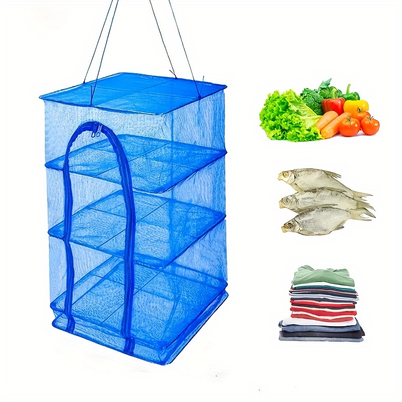 

4-layer Hanging Drying Rack With Zipper, Folding Mesh Netting For Fish, Fruits, Vegetables, , Clothes - Plastic Material, Multi-use Indoor/outdoor Storage Solution