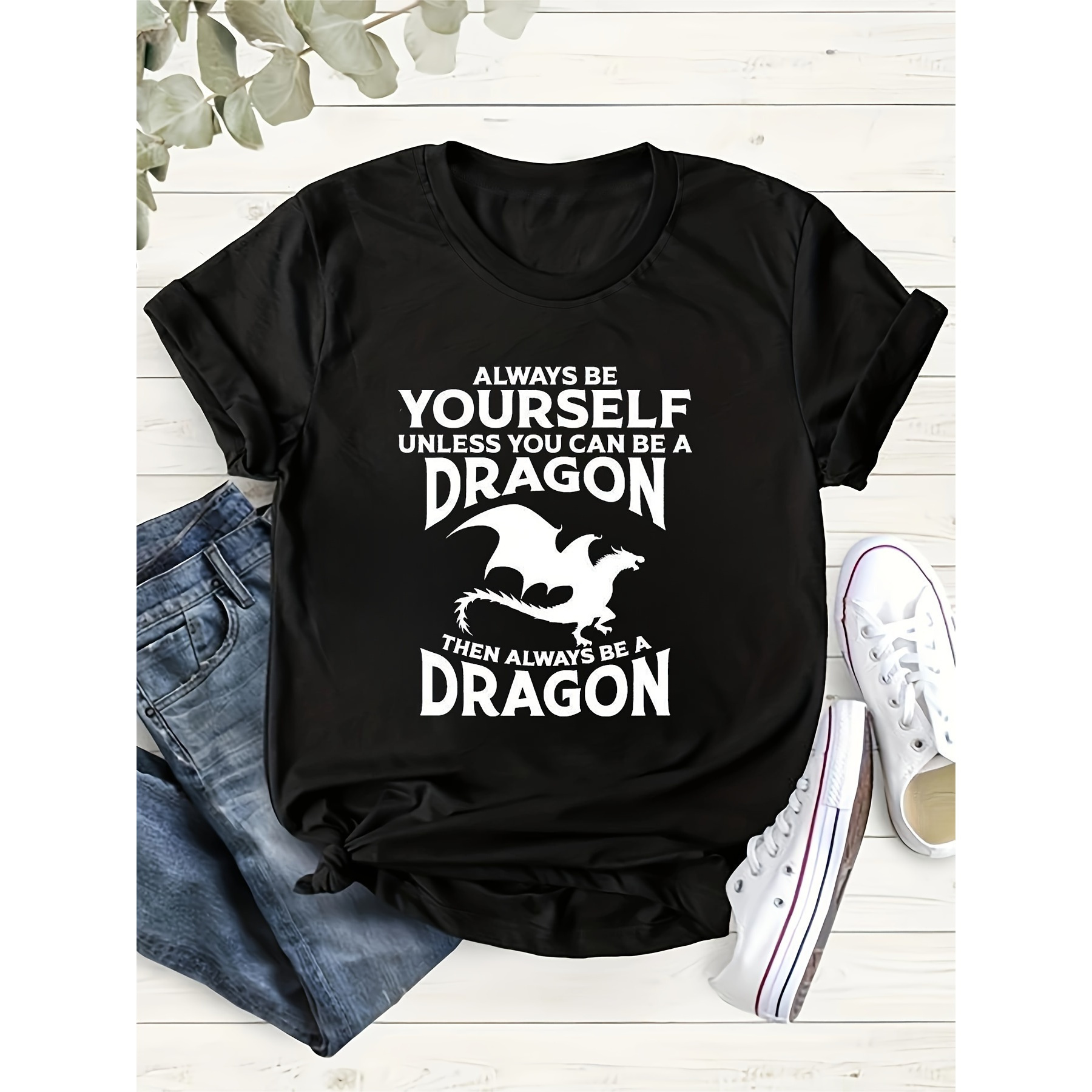 

Men's Dragon Print Crew Neck Cotton Short Sleeve, Casual Daily T-shirt, Comfy Breathable Clothing For Summer