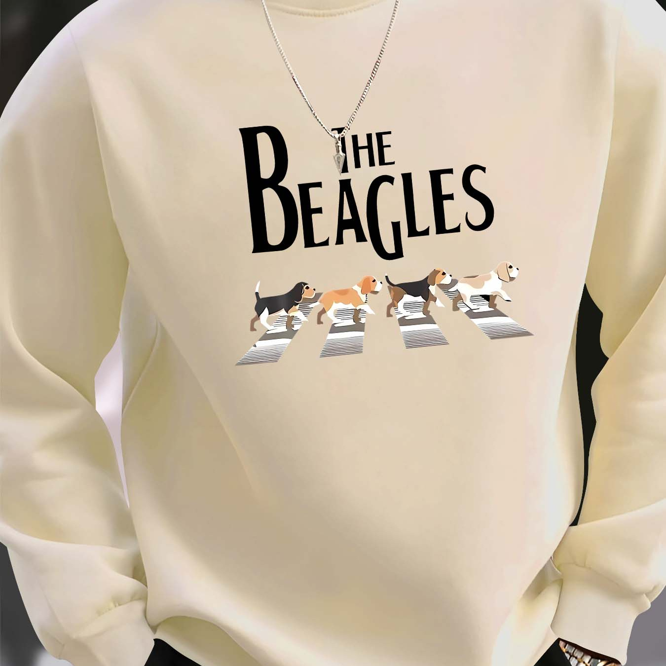 

The Beagles Creative Print, Men's Casual Round Neck Pullover Sweatshirt, Fashion Long Sleeve Comfy Sweatshirt For Outdoor And Daily Wear