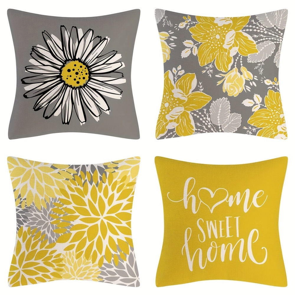 

4pcs Yellow Daisy Sunflower Linen Decorative Throw Pillow Covers, Farmhouse Outdoor Pillow Covers, Couch Pillow Covers For Sofa Home Decor, Without Pillow Insert, 18x18 Inches