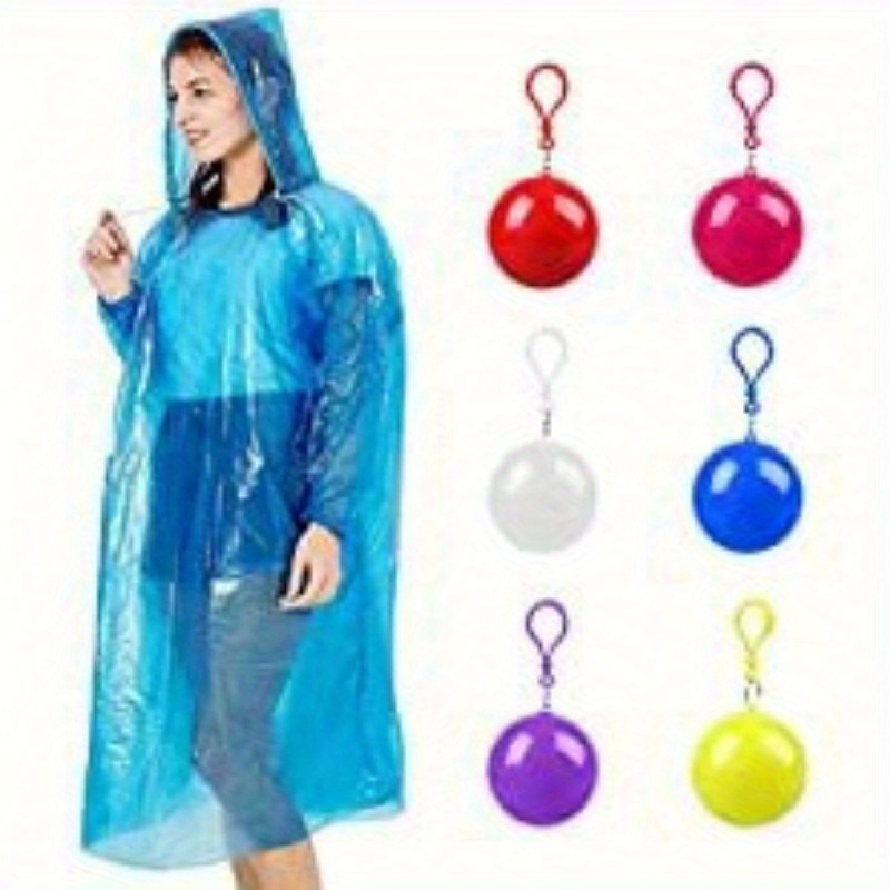 

6-pack Disposable Plastic Emergency Rain Ponchos With Portable Keychain Balls - Lightweight, Waterproof Gear For Hiking, Travel, Fishing, Camping