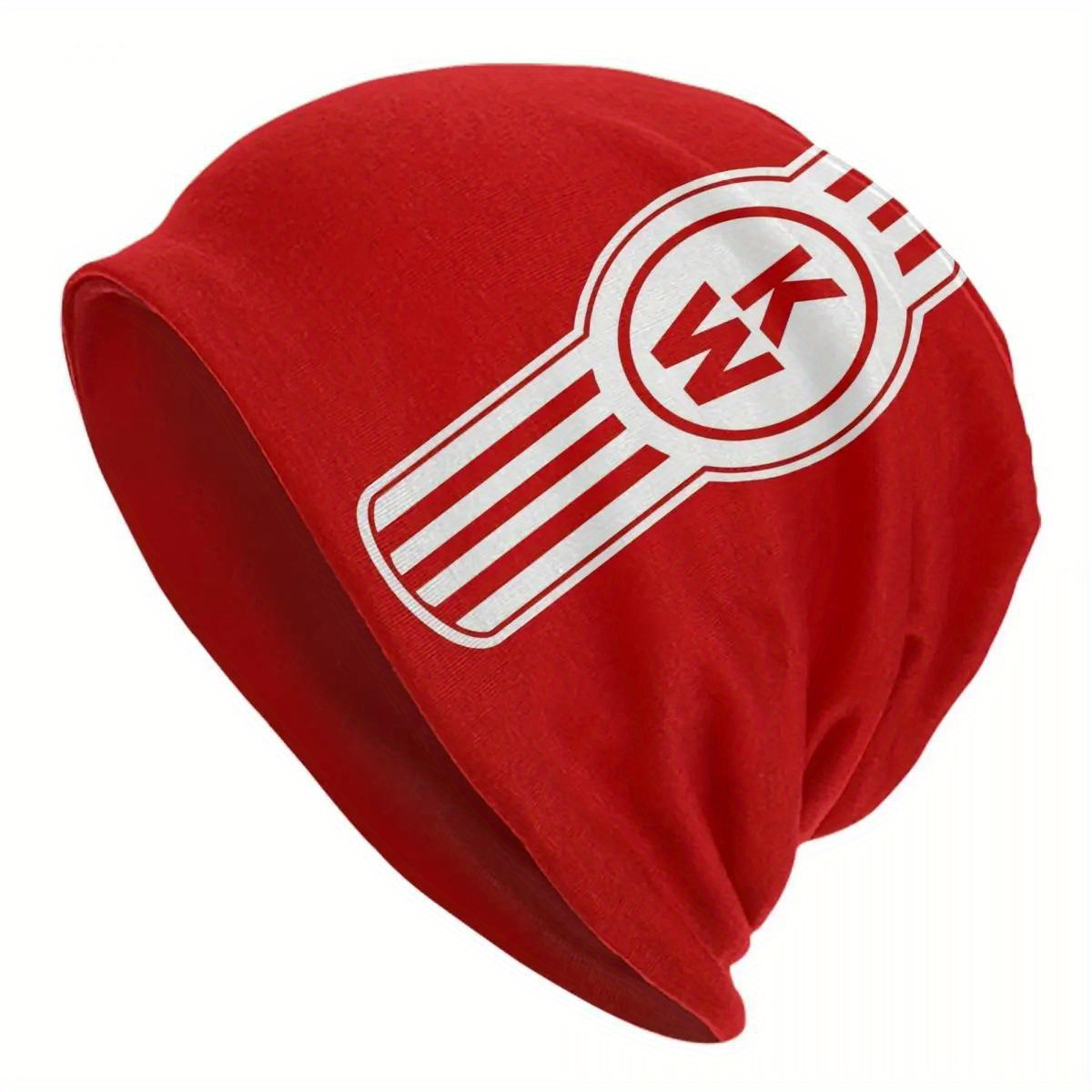 

Men's Red Knit Beanie With White Graphic Emblem - Funky & , Stretchy Polyester/spandex , Hip Hop Style Sports Cap