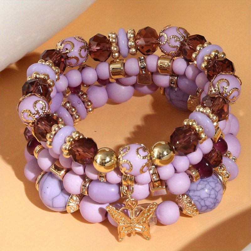 

Set Of Fashionable Alloy Butterfly Pendant, Glass Bead Women's Bracelet