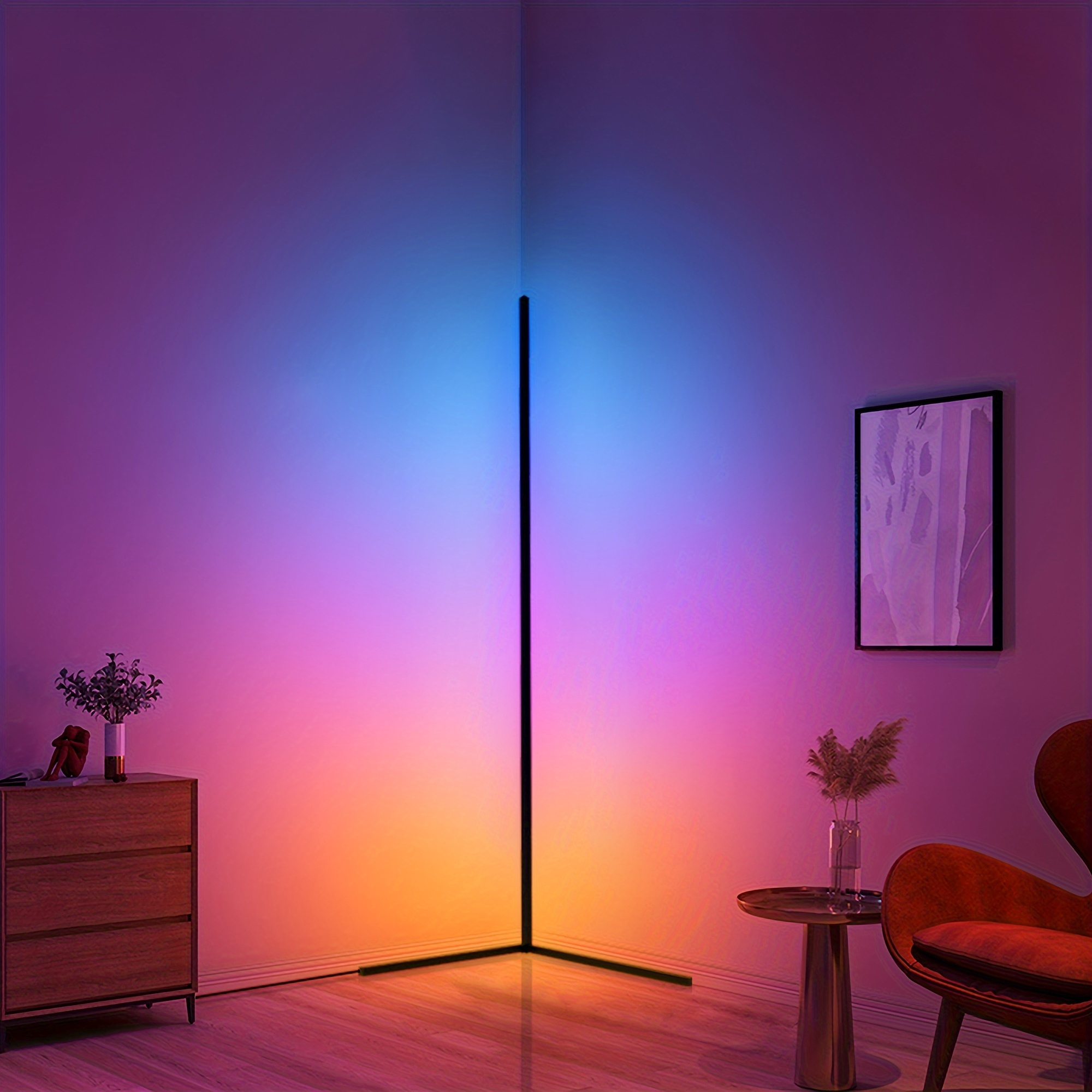 1/ 2pcs Corner Floor Lamp, Color Changing LED Floor Lamp (Adjustable 56 Inches About 142cm) with Music Synchronization, Modern Mood Lighting Corner Lamp with Remote And APP Control, Creative DIY Mode And Timing, Living Room Game Room RGBCW-2000K-600K