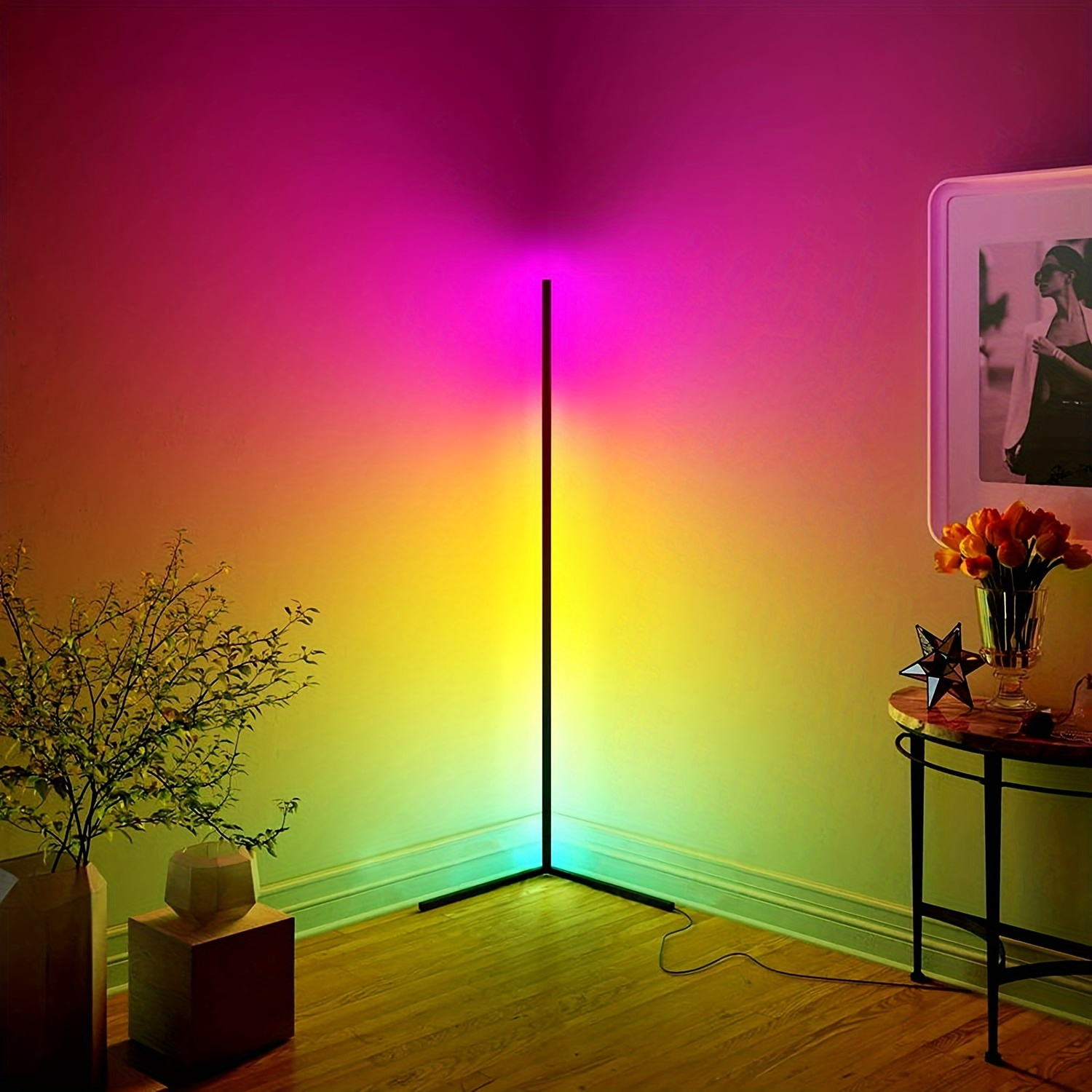1/ 2pcs Corner Floor Lamp, Color Changing LED Floor Lamp (Adjustable 56 Inches About 142cm) with Music Synchronization, Modern Mood Lighting Corner Lamp with Remote And APP Control, Creative DIY Mode And Timing, Living Room Game Room RGBCW-2000K-600K