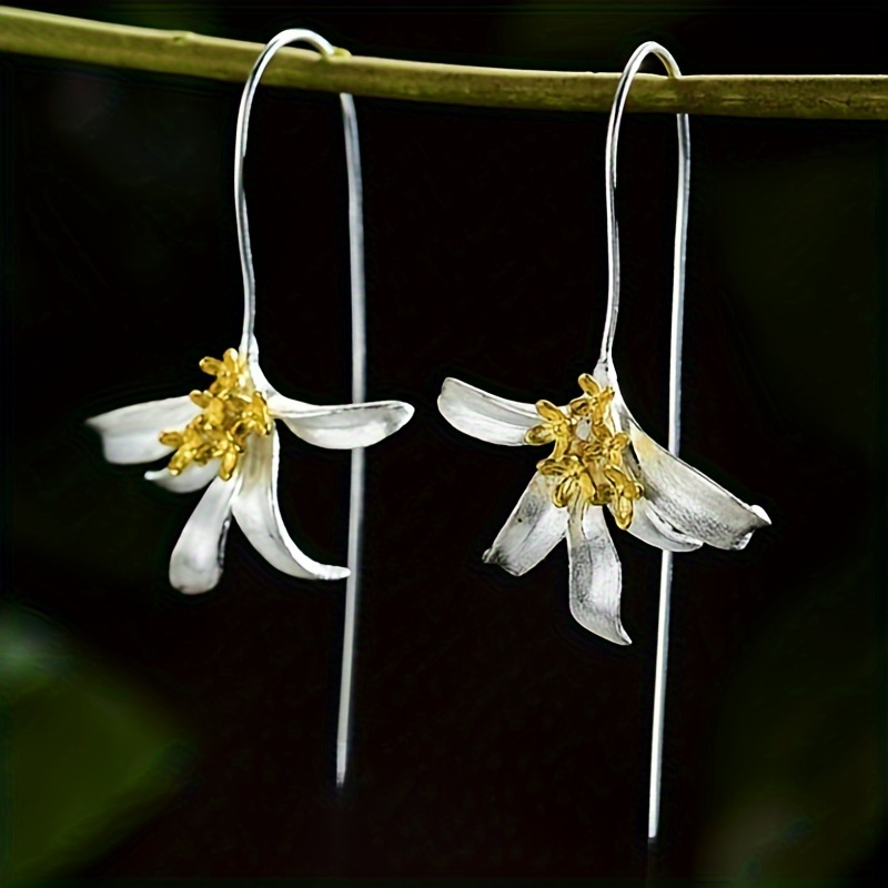E-shop 1 Paar Damenmode Hängeohrringe Elegante Romantische Lilienblumen Ohrringe Geeignet für Damen Hochzeit Urlaub Kleidung Ausdruck Reiner Liebe