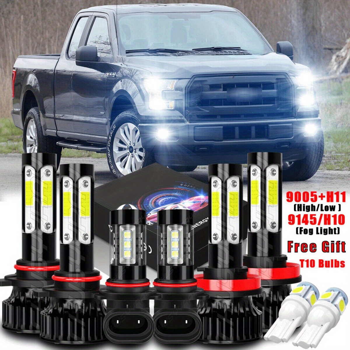 

2015-2019 Ford F150 6000k Led Headlight Hi/ Lo + Fog Bulbs