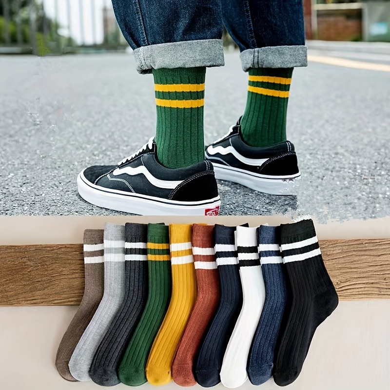 

3pairs Men's Socks, Women's Socks, Seasonal Retro Sports Striped 2 Bar Socks, Sports Trend ,