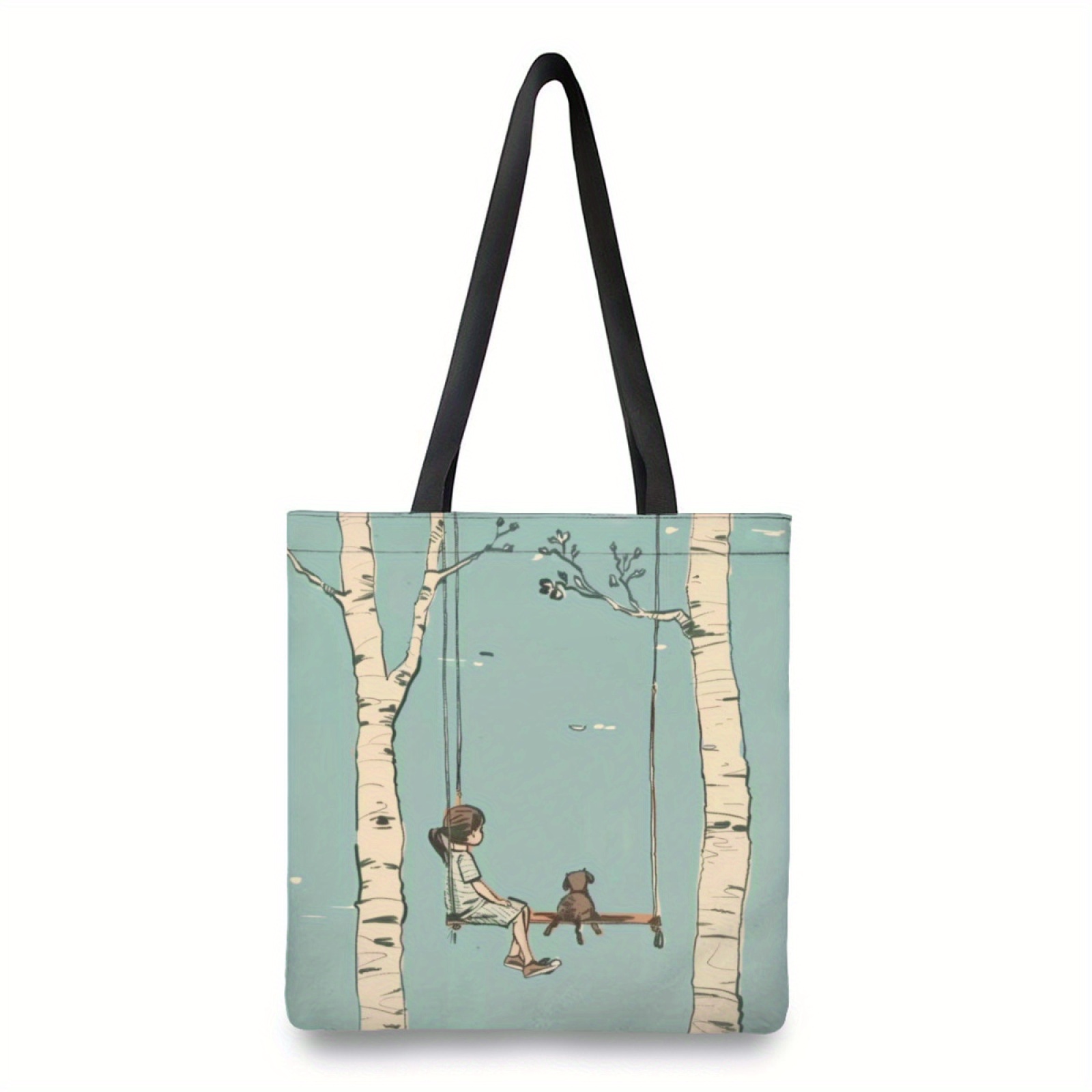 

Polyester Tote Bag And Dog Swinging Design - Versatile Shoulder Handbag For Shopping And Gifts - Machine Washable, Durable Accessory With Elegant Artwork - Ideal For Special Occasions