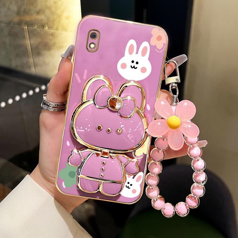 TEMU Phone Case - A Phone Case Featuring Flower Strap Makeup Mirror And A Cute Rabbit Design, Designed For Galaxy A10, A10s, And A11, Perfect For And