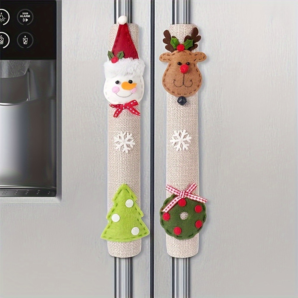 

2/3pcs Christmas Home Decor Handle Covers, Christmas Microwave Oven Dishwasher, Door Handle Protector, Xmas Refrigerator Cover, Home Christmas Decoration