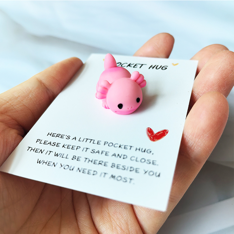 

Pocket Hug Greeting Card With Resin Pink Axolotl Charm, Inspirational Thank-you Note, Birthday, Back-to-school, Valentine's Day, , Christmas, Small Business Gift Card For Family, Friends, Colleagues