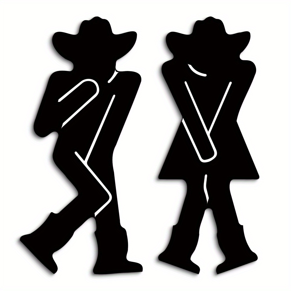 Image of Putuo Decor Cowboy & Cowgirl Wooden Wall Art, 2-piece Set, Multipurpose Manufactured Wood Hanging Decor For Home, Farmhouse Bathroom, Restroom Door, Wc, Loo, Washroom - No Text, Wall Mountable