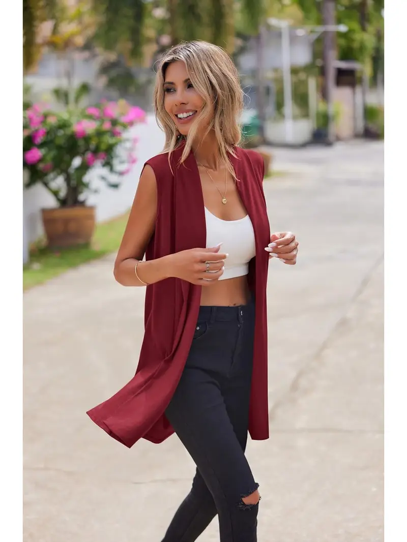 MixMatchy Lightweight Sleeveless Draped Open Front Cardigan Vest