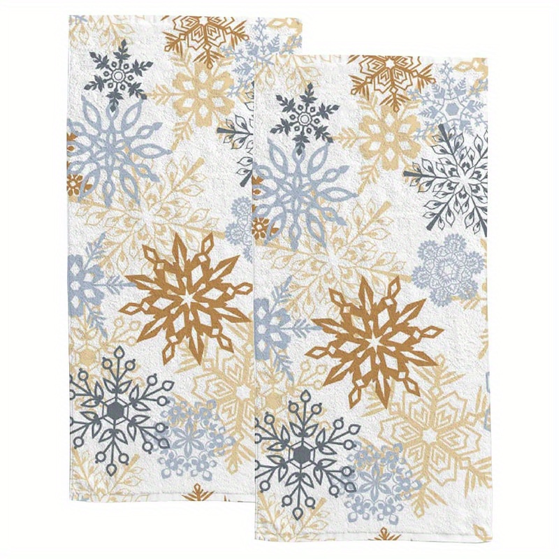 

2pc Microfiber Snowflake Hand Towel Set - Woven, Polyester, Contemporary Style, Space Theme, Super Soft, Absorbent, Oblong Kitchen & Bathroom Decor, Machine Washable, Christmas (18x26 Inches)