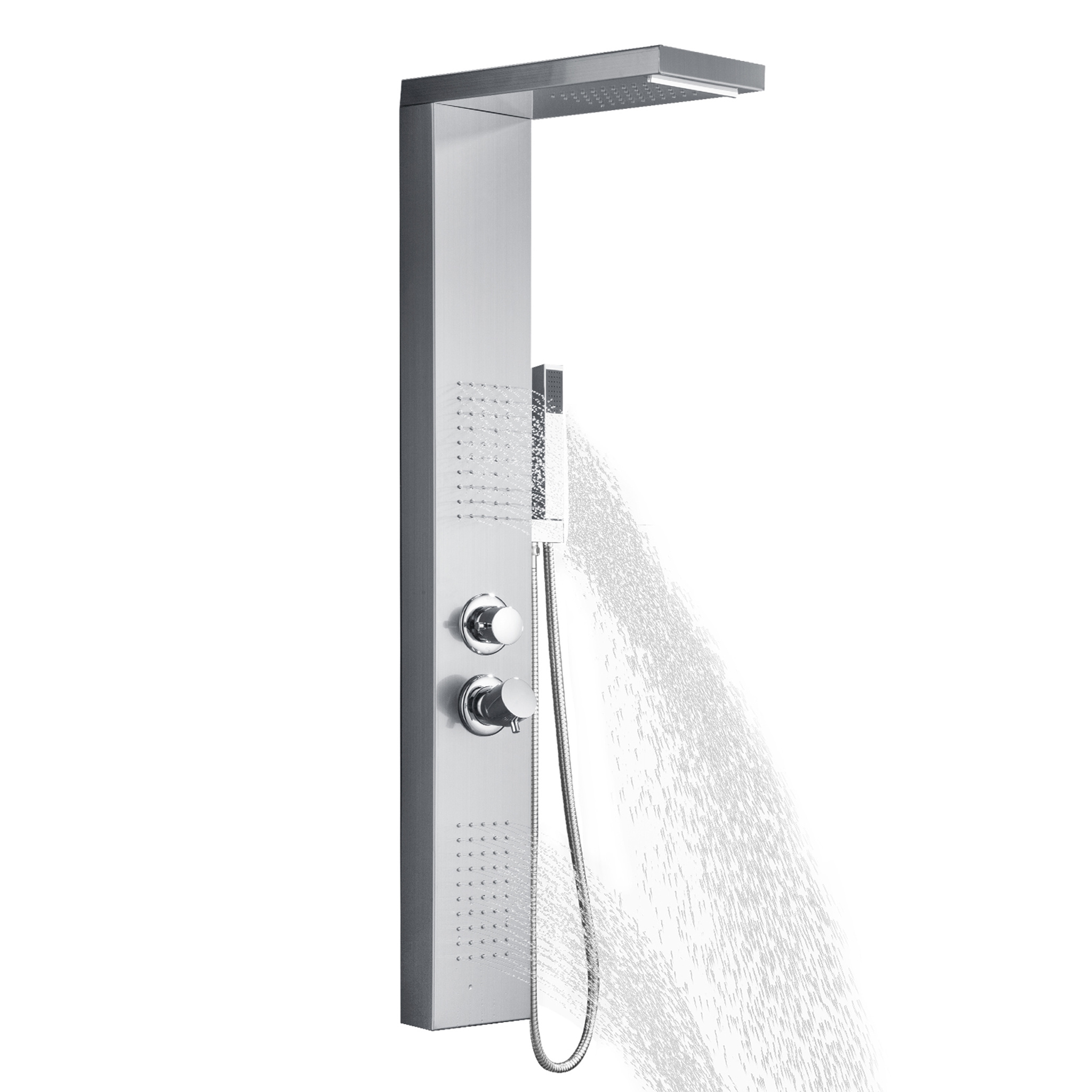 Stainless Steel Shower Panel With 4-in-1 Shower System, Rain Shower Head, Wall-mounted Shower Set, Massage Shower And Handheld Shower Set, Suitable For Bathroom Showers.