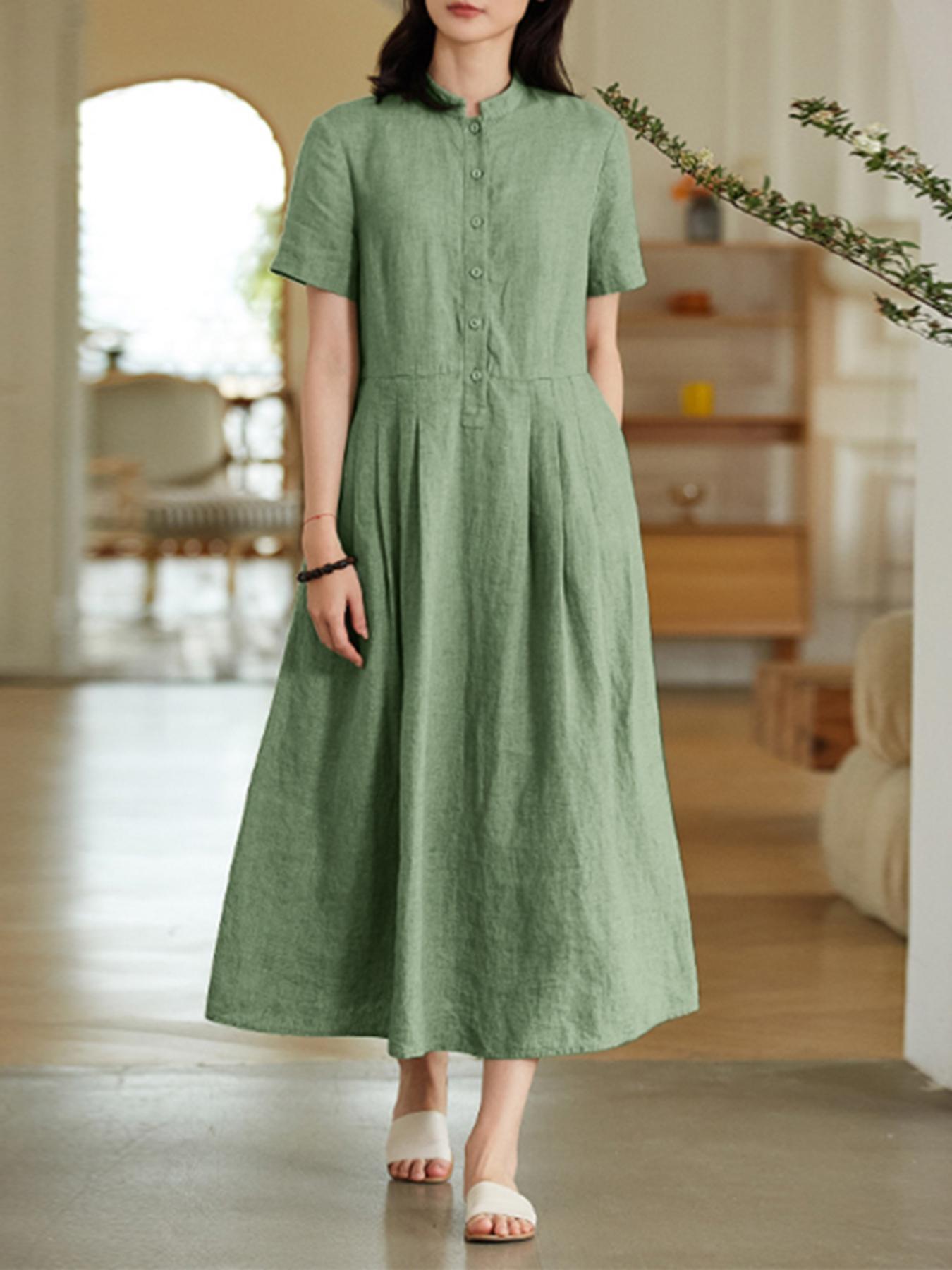 Lange Mouw Vintage Zomerjurk Plus Size Vintage Elegante Swingjurk