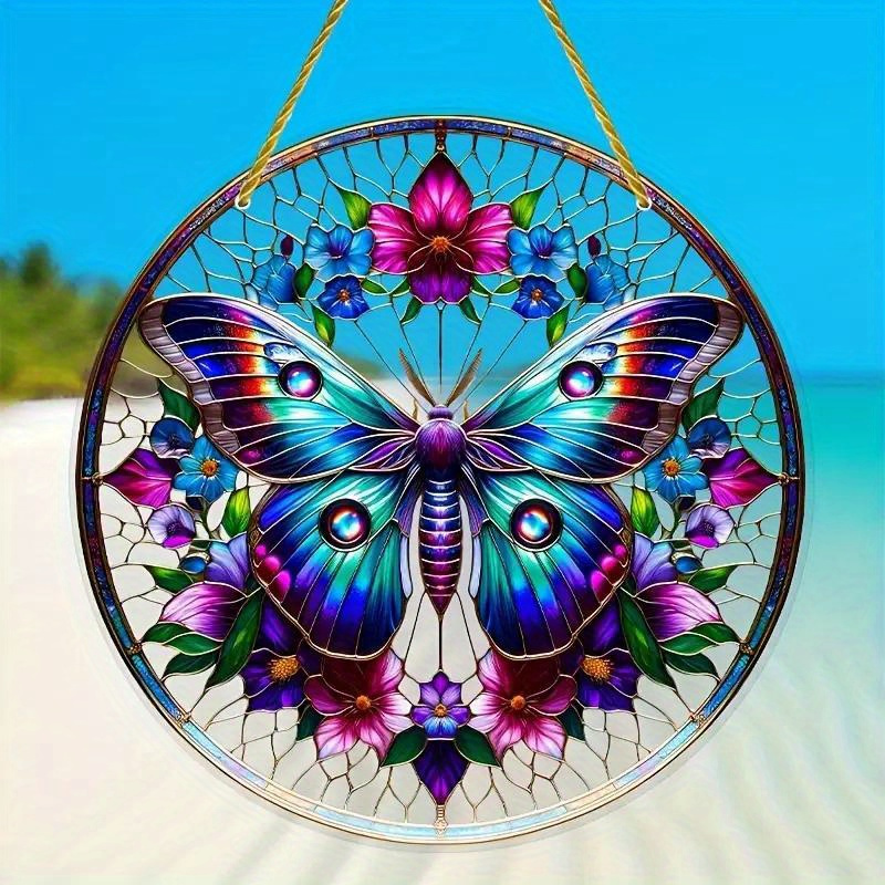 

1pc, Whimsical Butterfly Flower Sun Catcher - Round Ornament For Windows & Gardens, Perfect For Porch & Wall Art, Ideal Outdoor Decor Gift For Birthdays & Holidays