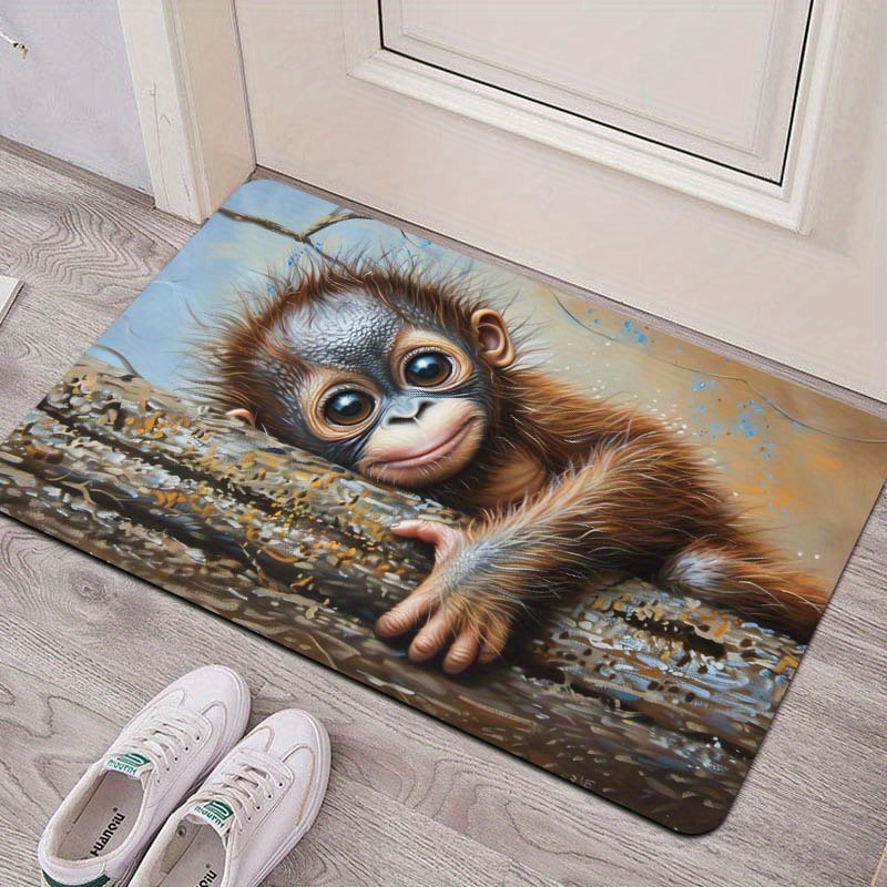 

8mm Thick Climbing Monkey Door Mat - Machine Washable, Rectangular, Pvc Backing, Suitable For Home, Kitchen, Bathroom, Bedroom, And Entryway Decor