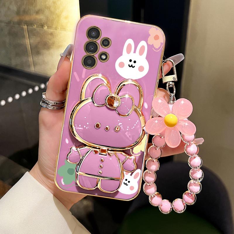 TEMU Phone Case: Flower Strap Makeup Mirror Cute Rabbit Phone Holder Case For Galaxy A13 4g 5g A 13 Core Luxury Girl Woman Used Kick