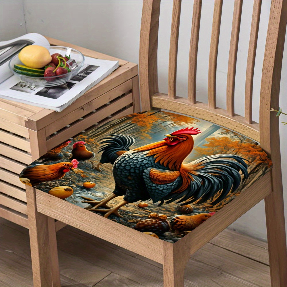 

Contemporary Rooster Print Chair Cushion Covers, 2/4/6 Pack, Stain Resistant Polyester Chair Seat Protectors, Machine Washable, Slipcover-grip Design For Home, Kitchen, Dining, Living Room Decor