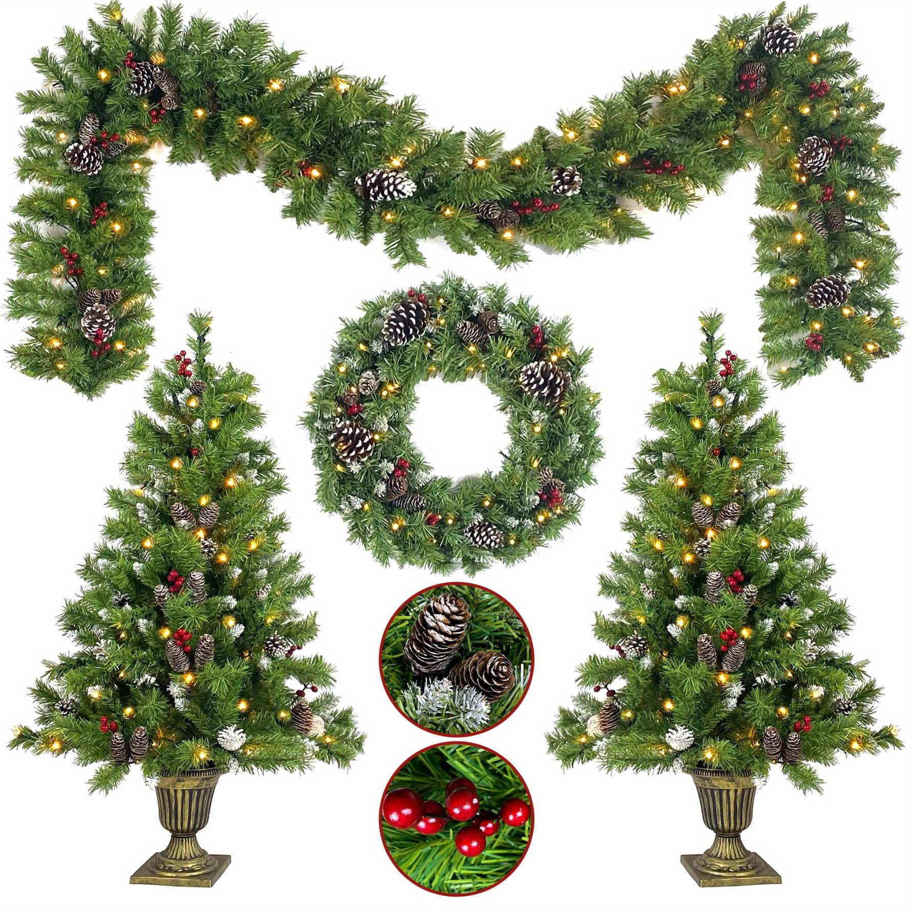 

Christmas Decoration, Entryway Decor, 9 Feet Christmas +1pc 20inch Christmas Wreaths+2pcs 4ft 300 Pre-lit Christmas , For , Entryway Decor