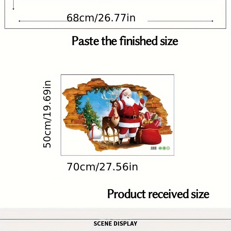 santa claus and reindeer 3d broken wall decal pvc removable christmas sticker for home decor   room bedroom door decoration 1pc holiday wall art details 6