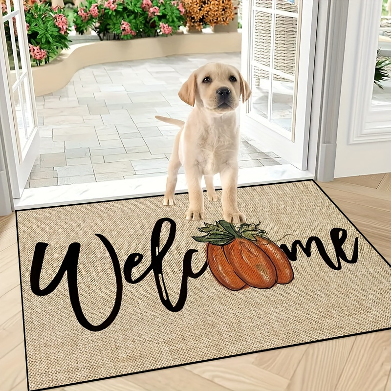 

Thanksgiving Pumpkin Welcome Door Mat With Non-slip Backing, Stain-resistant Durable Entrance Rug For Room, Porch, Indoor - Fall Season Theme Decoration And Home Decor Mat