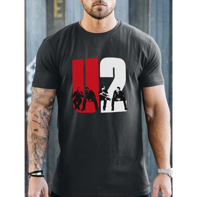 

Men's Casual Polyester Graphic Tee With Iconic Band Silhouette Print, Crew Neck, Short Sleeve, Regular Length, Medium Stretch - Summer Pullover T-shirt For