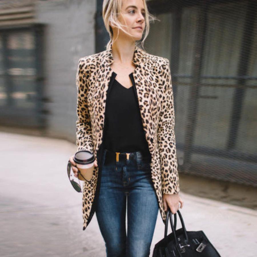 

Women' S Leopard Print Bussiness Coat Sexy Winter Warm Wind Coat Cardigan Long Coat Clubwear