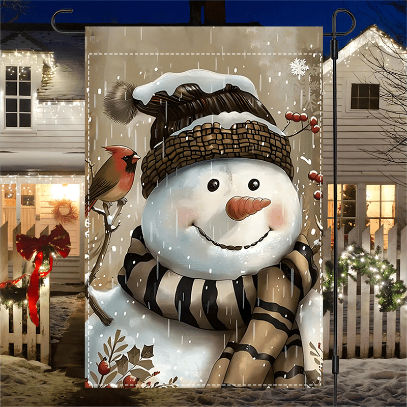 

Jit 1pc Double-sided Snowman Garden Flag With Plaid Scarf - Fade-resistant Polyester Yard Decoration, Multipurpose Non-electric Festive Burlap Fabric Lawn Flag, Machine Washable - 12x18 Inches