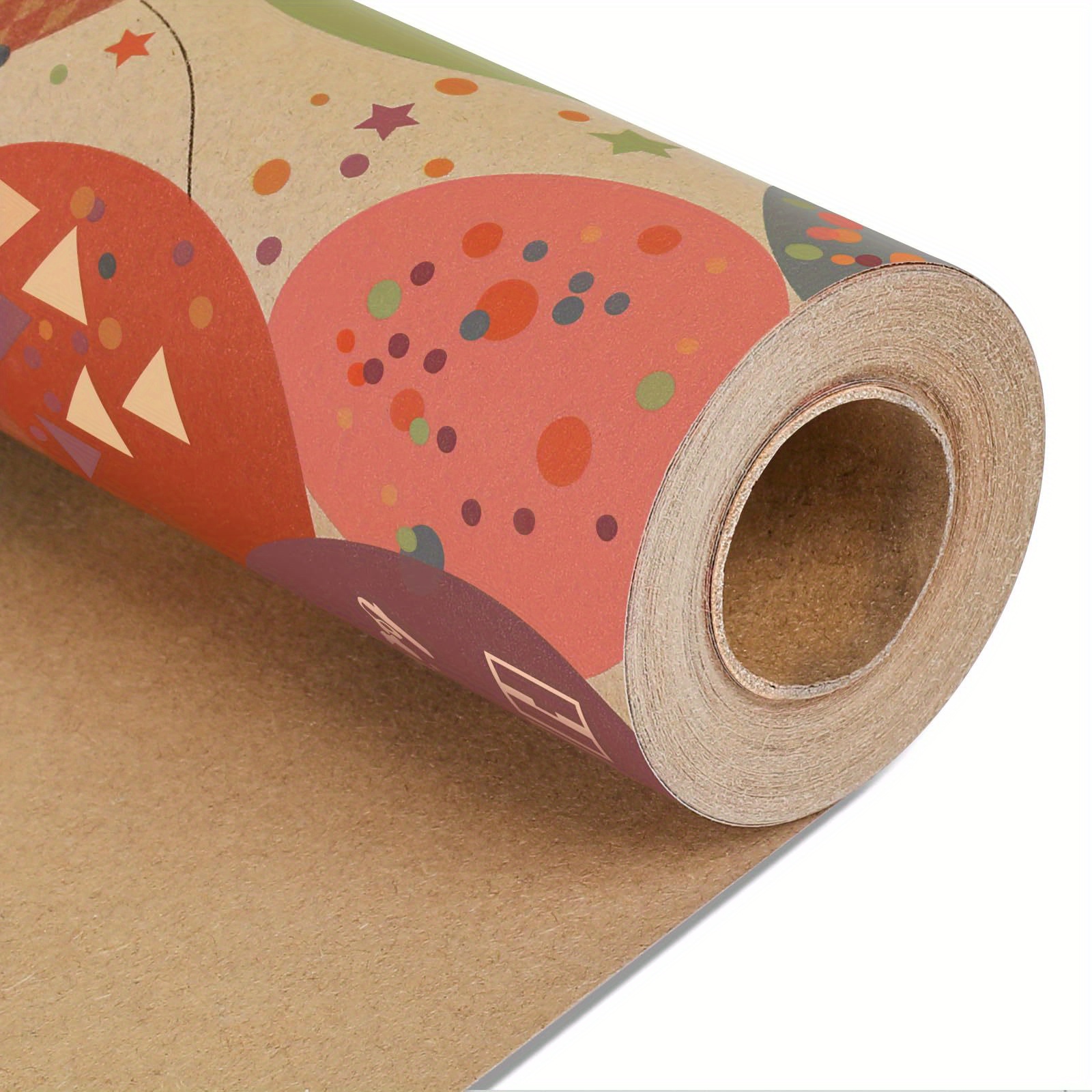 

Birthday & Party-themed Gift Wrap - 17" X 32.8ft Roll, Kraft Paper With Vibrant Balloons, Stars & Dots Design For Celebrations And Showers