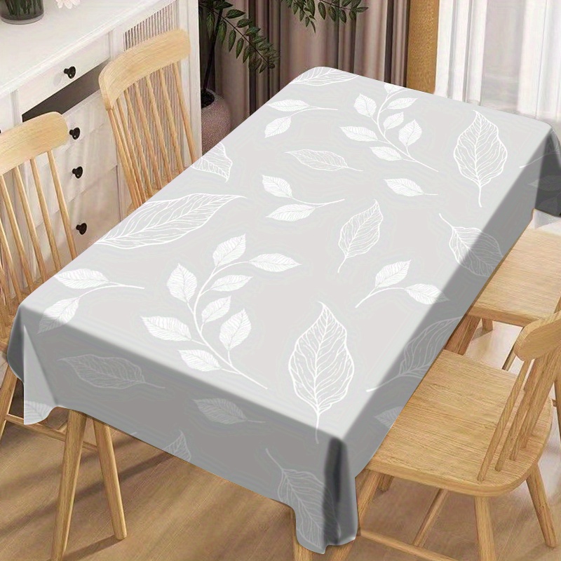 

Elegant Gray Leaf Print Polyester Tablecloth - Wrinkle-resistant, Oil-proof, Heat Resistant - Square, Machine-woven For Dining Table, Party Theme, Holiday Decor - Versatile For Various Table Sizes