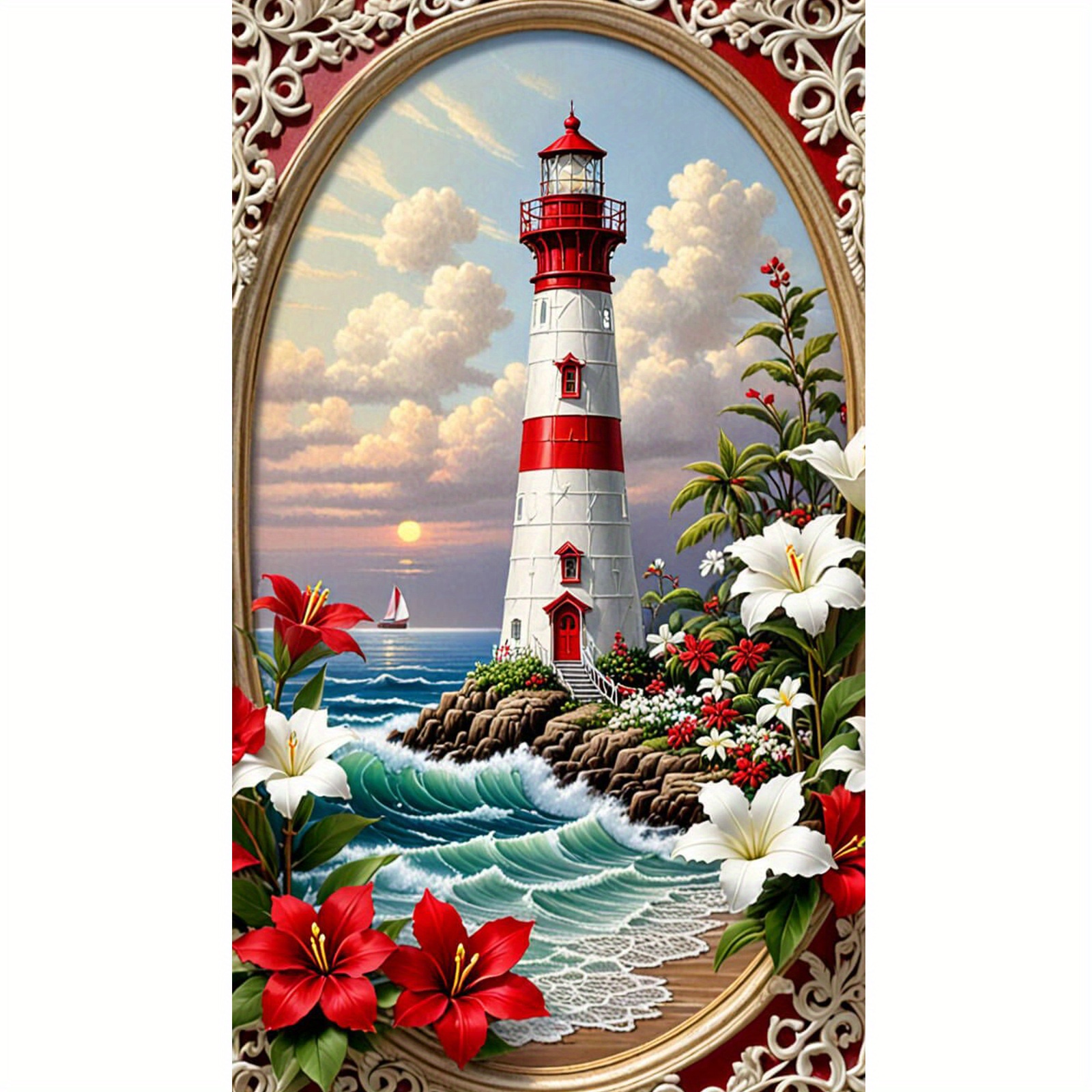 

Lighthouse Sea View 5d Diamond Painting Kit For Adults - Round Diamond Full Drill Canvas | Landscape Theme Diamond Mosaic Wall Art | Craft For Beginners | Home & Office Decor - 1pc