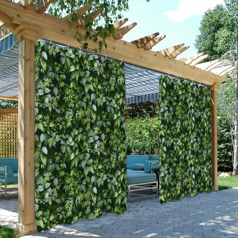 

Contemporary Leaf Pattern Semi-sheer Polyester Curtains For Patio, Garden And Pergola With Water-resistant Non-woven Fabric Weave - Machine Washable With Hooks, 1pc Or 2pc