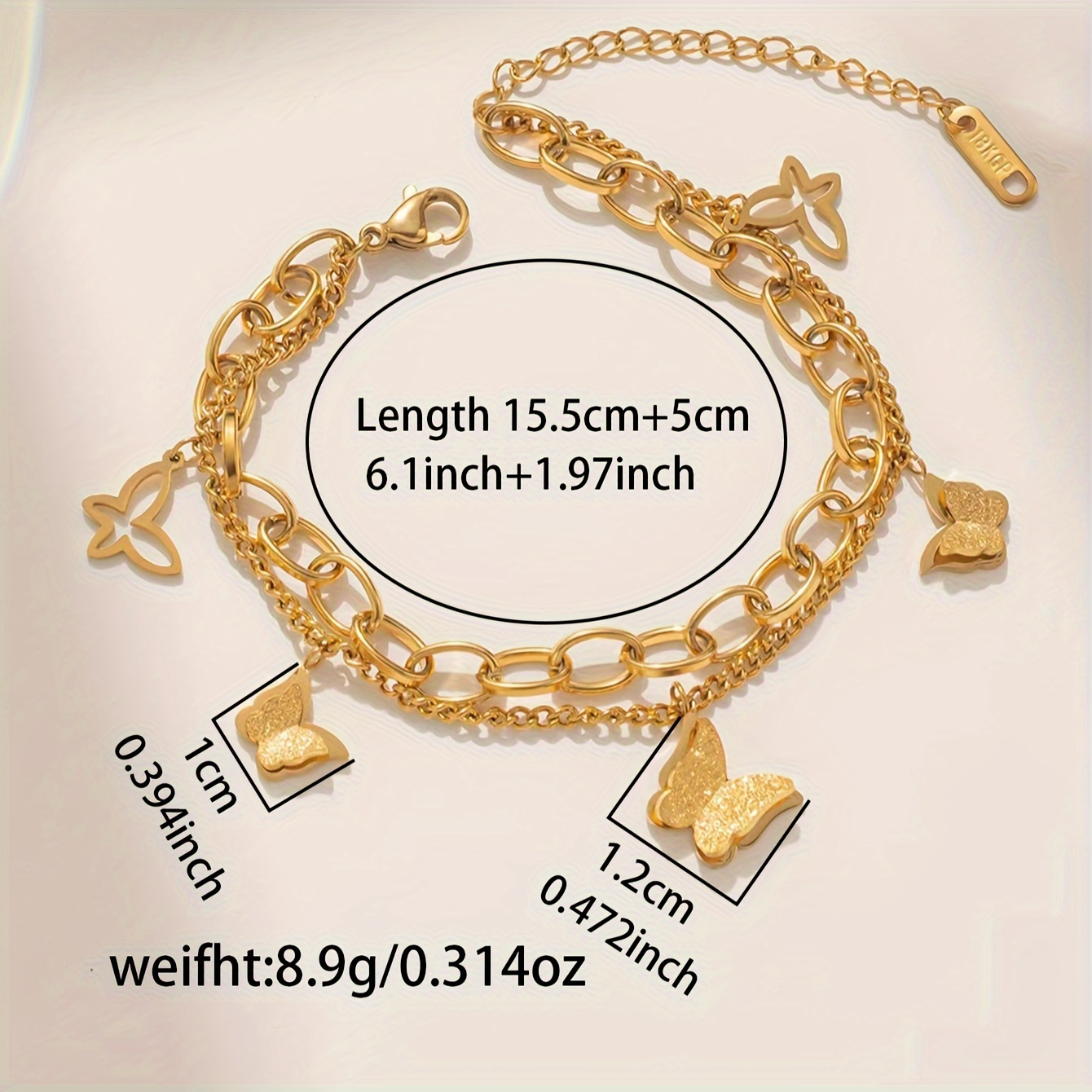 TEMU 18k Golden Plated Vintage Boho Style Titanium Steel Layered Chain With Butterfly Charms - Versatile For Daily Wear And Gifts