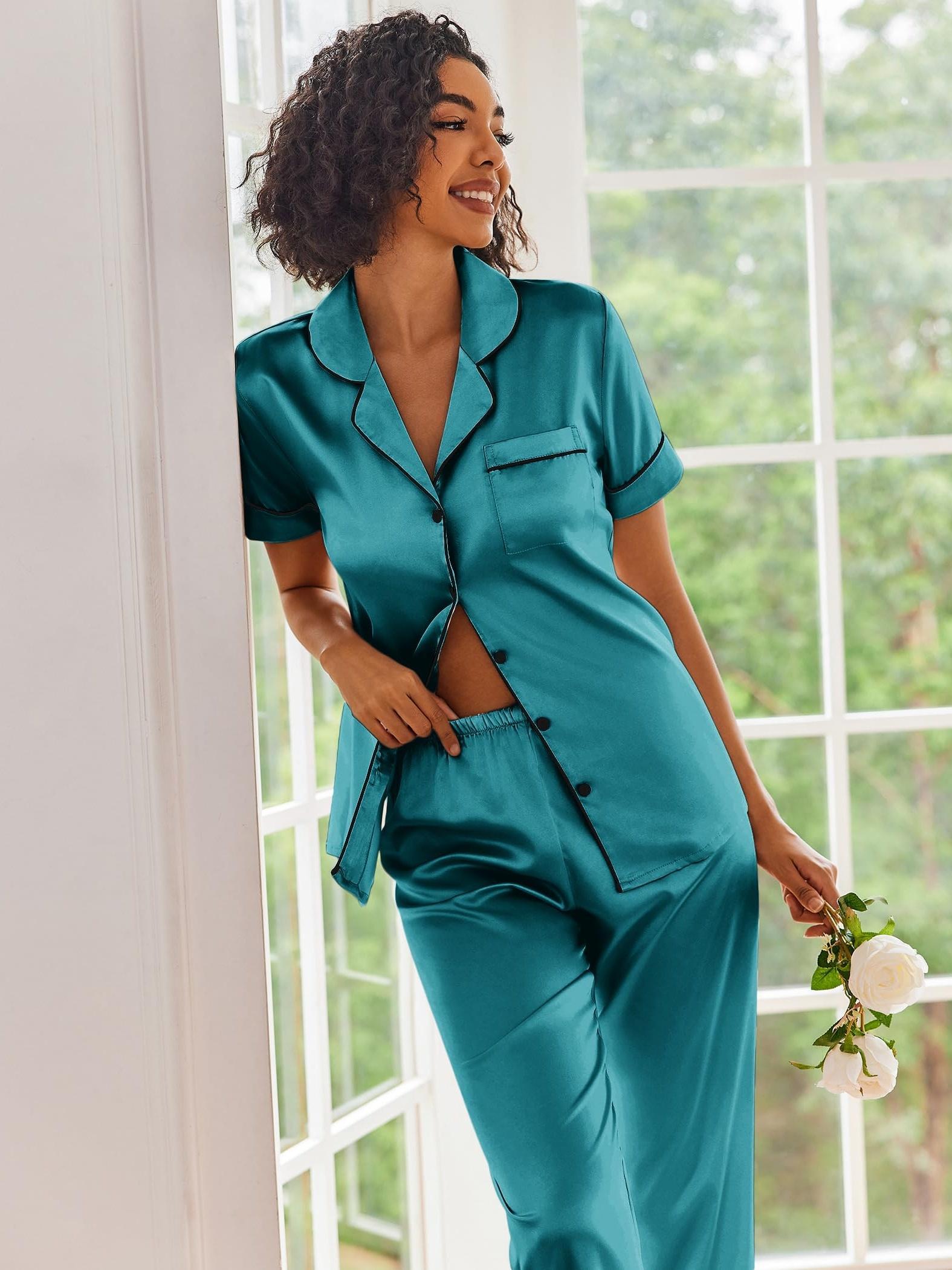 Kids Silk Pajama Sets – Short Sleeve 2-Piece PJS, Soft Sleepwear With Pockets, Sizes 5-6Y To 13-14Y