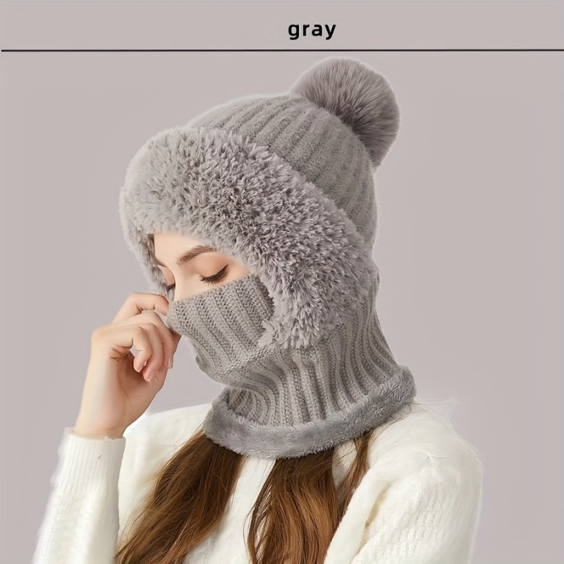 

Winter Warm Fleece Knitted Hat - Design With Ear Flaps, Hooded Neck Gaiters, A Must-have For Outdoor Riding